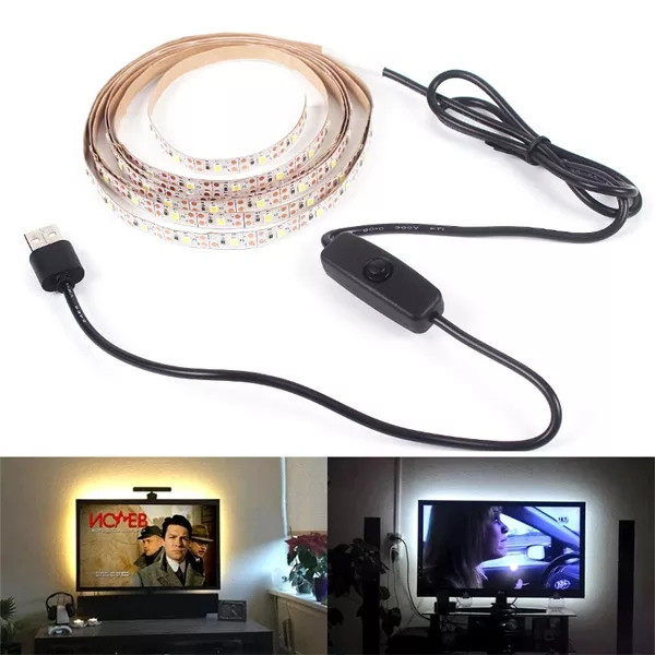 DC5V USB LED Strip Lamp SMD3528 1M 2M 3M 4M 5M with Switch Flexible LED Light Tape Ribbon TV Desktop Screen Background White Warm White Bedroom Kitchen  Lighting